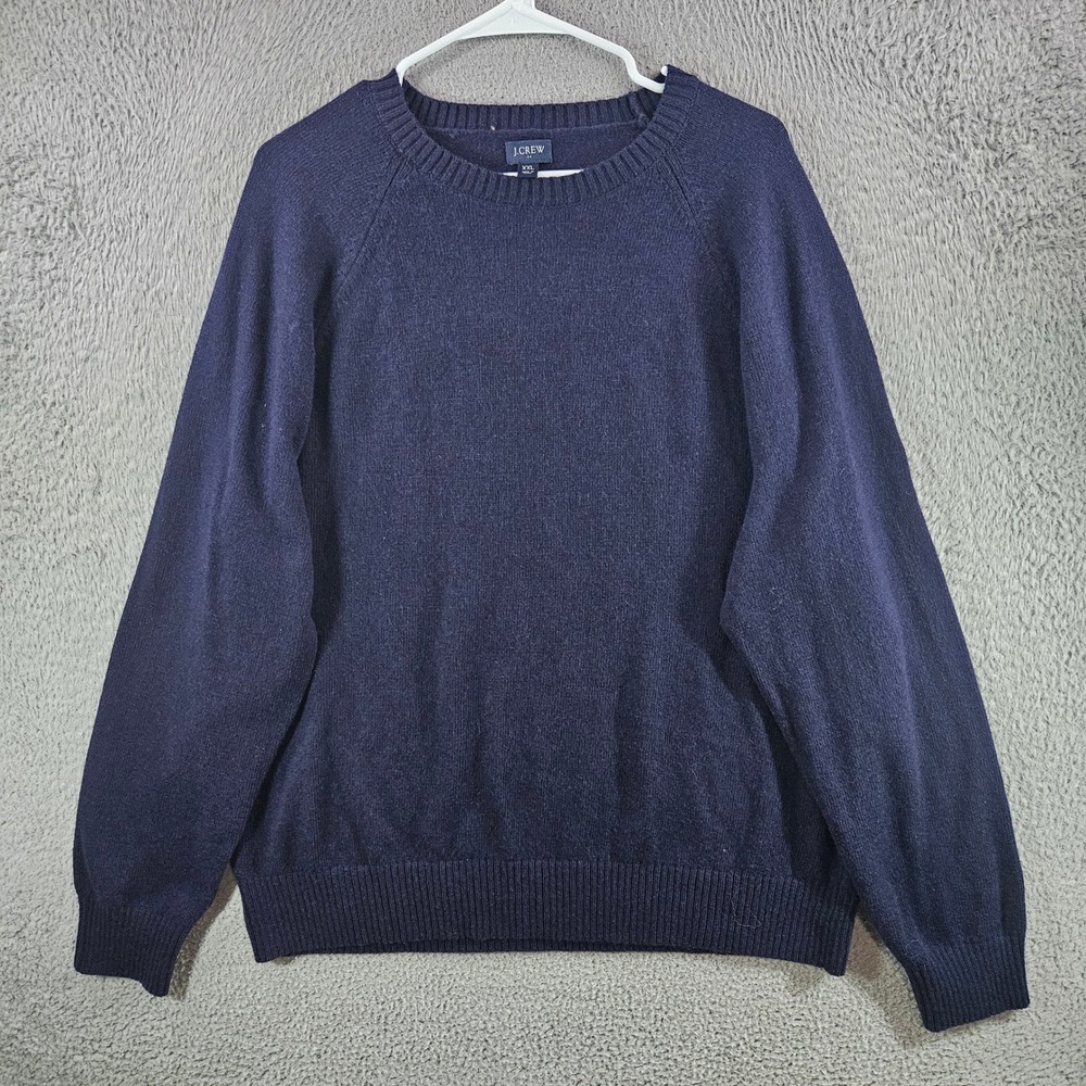 J.Crew Mens XXL Navy Blue Lambswool Blend Raglan Crewneck Sweater Pullover